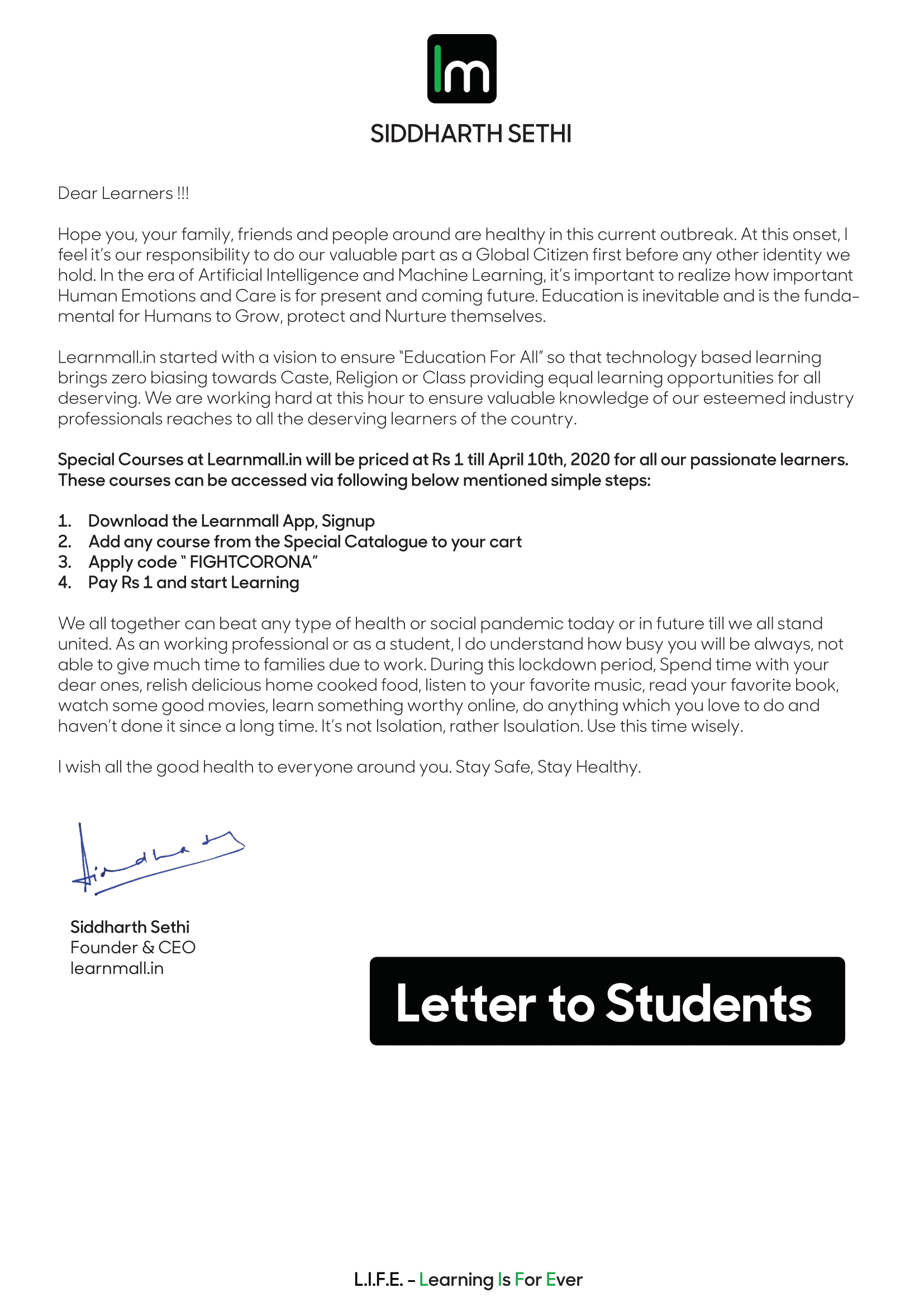thank you letter to students